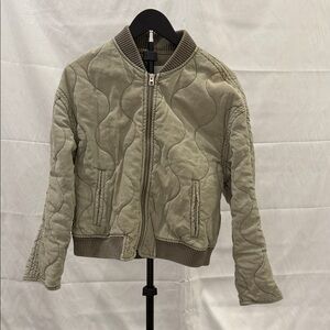 Mango Quilted Bomber Jacket in Tan